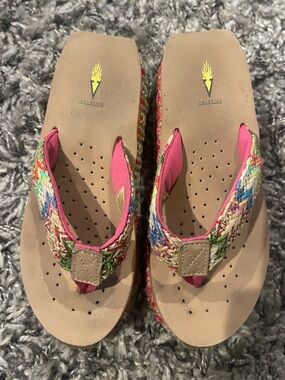 Volatile Girl’s Multicolor Braided Thong Sandals sz 12
